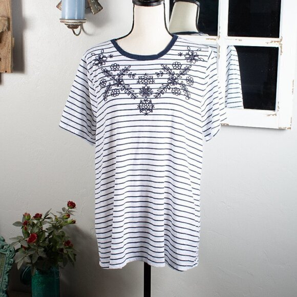 Lane Bryant Blue White Stripe T-Shirt - Pit to pit  19 1/2" - Picture 1 of 5